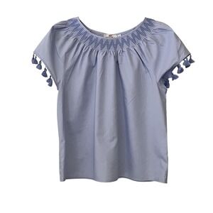Vineyard Vines‎ Women's Baby Blue Tasseled Sleeve Blouse Top Size XS